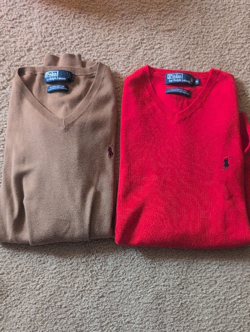 Polo by Ralph Lauren Red and Brown V-Neck Sweaters Pima Cotton Size Medium
